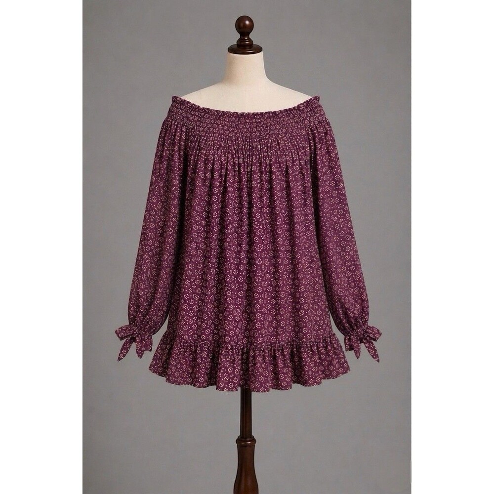 Faithfull The Brand Off Shoulder Mini Dress Women’s 6 Plum Floral Boho